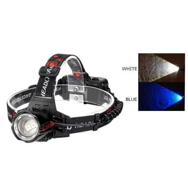 Фонарь налобный PLD-T115-2PM10-TG (white+blue), 2x18650, ЗУ Type-C, zoom 10117 фото