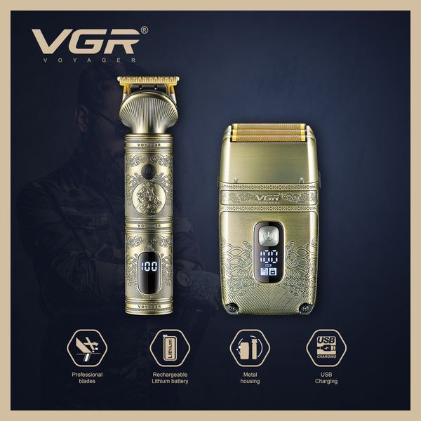 Комплект для догляду VGR V-649 2 в 1 &mdash; тример і шейвер з насадками, для бороди, тіла та обличчя. 10522 фото