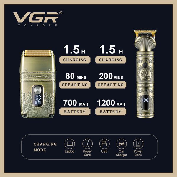 Комплект для догляду VGR V-649 2 в 1 &mdash; тример і шейвер з насадками, для бороди, тіла та обличчя. 10522 фото