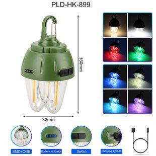 Ліхтар кемпінговий 899-SMD(RGB)+COB вольфрамова лампа, Li-Ion акумулятор, сонячна панель, ЗУ Type-C, гачок 10891 фото