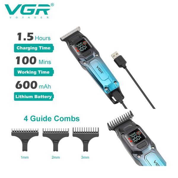 Триммер для бороды и волос VGR V-964 BLACK, 7000 RPM, 4 насадки, LED дисплей 11268 фото