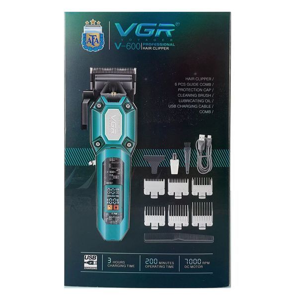 Машинка для стрижки VGR V‑600 BLACK, 6 насадок, акумуляторна, LED дисплей, регулятор висоти 9094 фото
