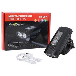 Велофонарь HJ-059-2T6+SMD, METAL, индикатор заряда, Waterproof, встр. аккум., ЗУ micro USB 8381 фото