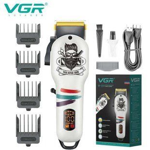 Акумуляторна машинка для стрижки (clipper) VGR V-699 WHITE, 4 насадки, LED display 11515 фото