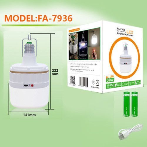 Светодиодная LED лампочка с аккумулятором Yajia FA-7936, 30W, E27, 2x18650/3&times;ААА, крюк, ЗУ Type-C 10071 фото