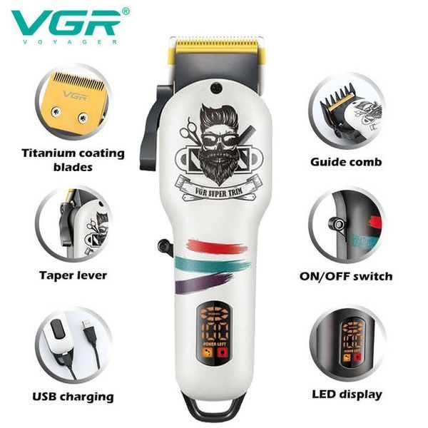 Аккумуляторная машинка для стрижки (clipper) VGR V-699 WHITE, 4 насадки, LED display 11515 фото