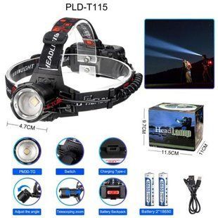 Фонарь налобный PLD-T115-PM30-TG, 2x18650, ЗУ Type-C, zoom 10116 фото
