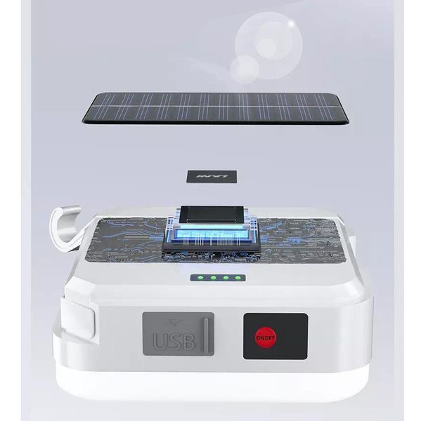 Фонарь кемпинговый DP-K7-90, 2х18650, солнечная панель, power bank, ЗУ Type-C, крюк 10781 фото