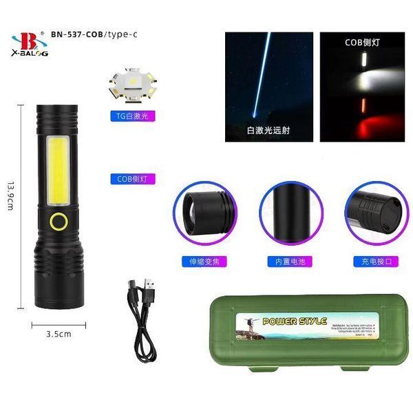 Фонарь BN-537-TG+COB белый+красный свет, Li-Ion аккумулятор, USB Type-C, zoom, многофункциональный 10761 фото