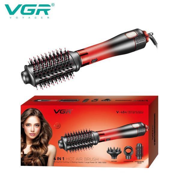 Фен-стайлер VGR V-484 RED 4 в 1 &mdash; фен-щітка з 4 насадками для сушіння та укладання, 2 режими 9238 фото