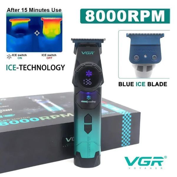 Тример для бороди та волосся VGR V-946 з технологією охолодження ICE TECHNOLOGY, 8000 RPM, 3000 mAh, 4 насадки, LED дисплей 11320 фото