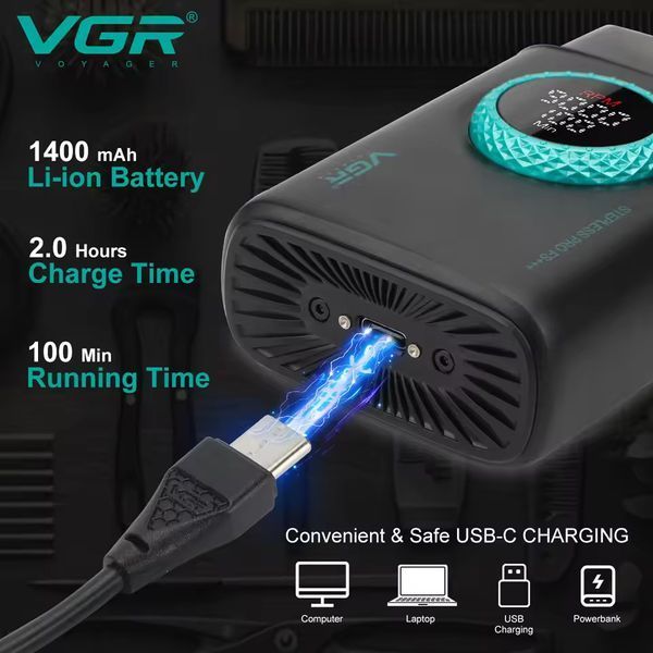 Електробритва VGR V-378 BLACK, шейвер з подвійним лезом та триммером, 7000&ndash;9000 RPM, LED Display 11220 фото