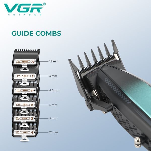 Машинка для стрижки VGR V‑270, 6 насадок, 9000 об/мин, 2500 mAh, LED дисплей, аккумуляторная 9063 фото