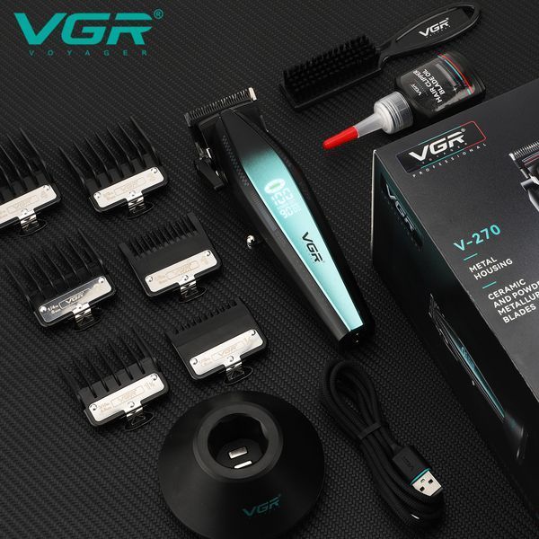 Машинка для стрижки VGR V‑270, 6 насадок, 9000 об/мин, 2500 mAh, LED дисплей, аккумуляторная 9063 фото