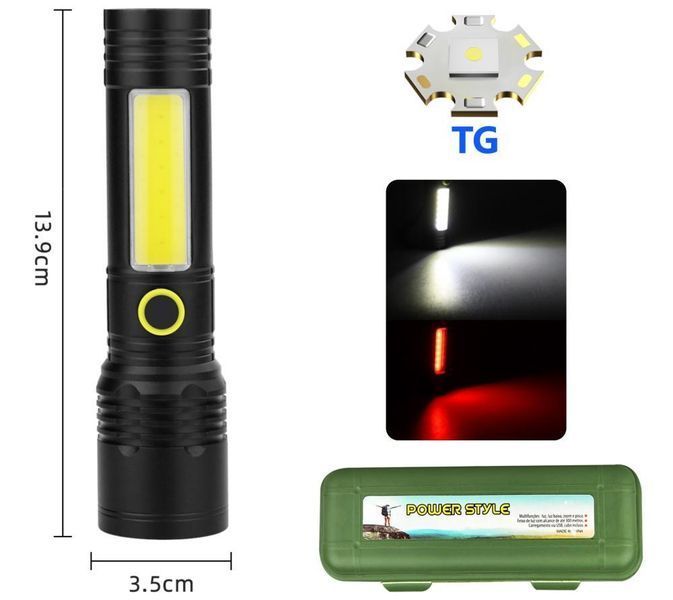 Фонарь BN-537-TG+COB белый+красный свет, Li-Ion аккумулятор, USB Type-C, zoom, многофункциональный 10761 фото