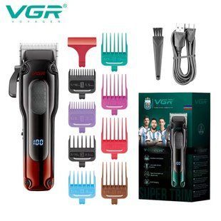 Аккумуляторная машинка для стрижки волос VGR V-013 RED, 8 насадок, 6500 RPM, 2000 mAh, LED Display 11218 фото