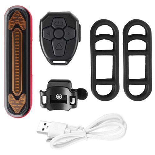 Велофонар BK600 "STOP" із зазначенням поворотів (червоний + жовтий), ЗП micro USB, ст. акум., пульт керування 7639 фото