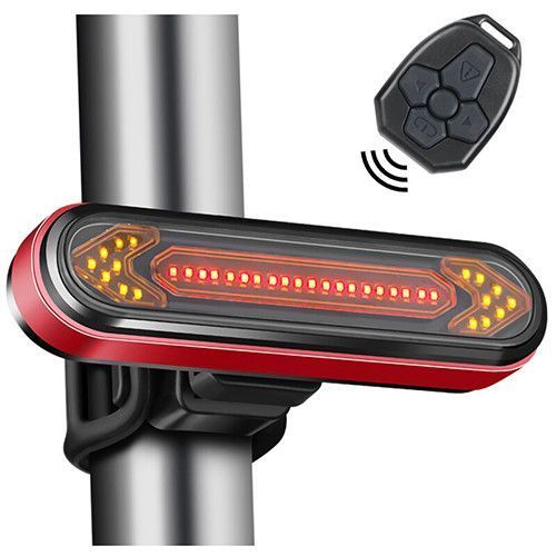 Велофонар BK600 "STOP" із зазначенням поворотів (червоний + жовтий), ЗП micro USB, ст. акум., пульт керування 7639 фото