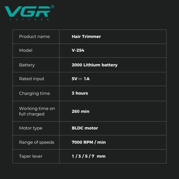Тример VGR V‑254 GREEN, 4 насадки, 7000 об/хв, 2000 mAh, LED дисплей, акумуляторний 9062 фото