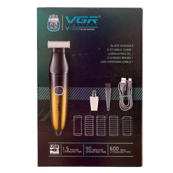 Бритва-триммер VGR V-339 GOLD &mdash; 4 насадки, влагозащита IPX7, для бороды и усов 11176 фото
