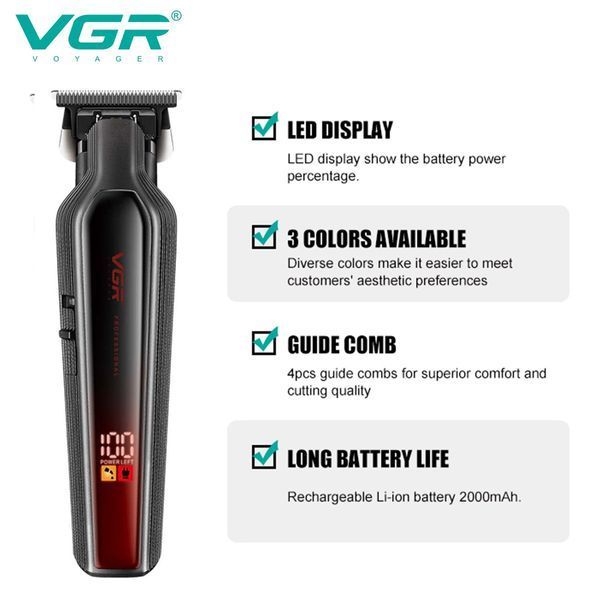 Триммер для бороды и волос VGR V-930 RED, 4 насадки, LED дисплей 11273 фото