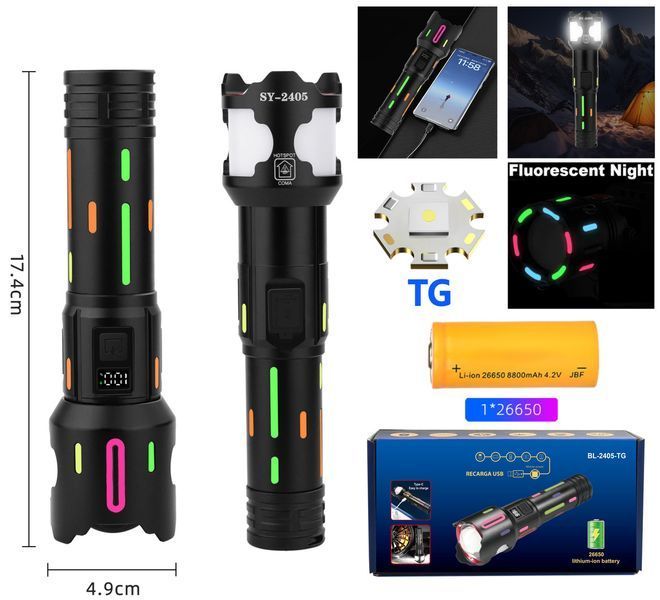 Ліхтар NIGHT VISION FLUORESCENCE BL-2405-TG, 1&times;26650, power bank, індикація заряду, USB Type-C, zoom 10762 фото