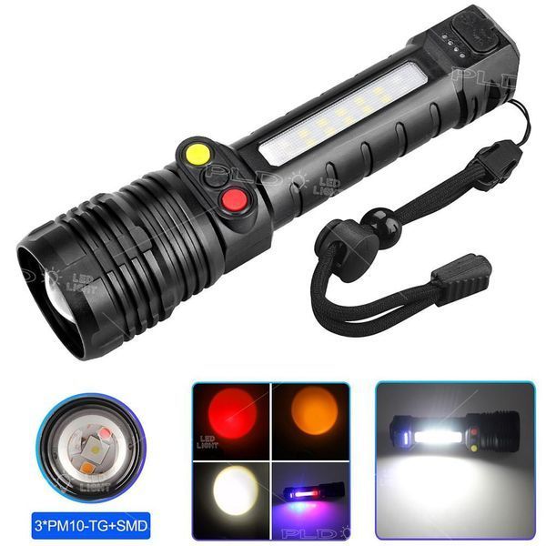 Фонарь аккумуляторный PLD-H005-3PM10-TG, 3 цвета света, 14 SMD, индикация заряда, Zoom, USB Type-C, Box 10592 фото