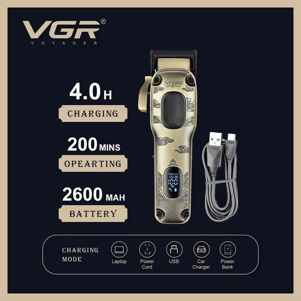 Машинка для стрижки VGR V‑027, 8 насадок, 2600 mAh, 7000 об/мин, LED дисплей 9060 фото