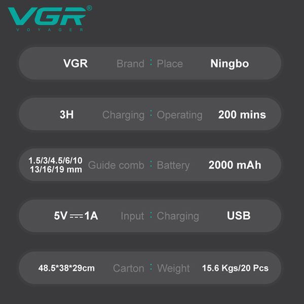 Машинка для стрижки VGR V‑013 Green, 8 насадок, 2000 mAh, 6500 об/хв, LED дисплей 9059 фото