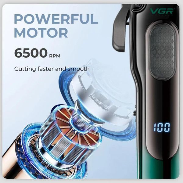 Машинка для стрижки VGR V‑013 Green, 8 насадок, 2000 mAh, 6500 об/хв, LED дисплей 9059 фото