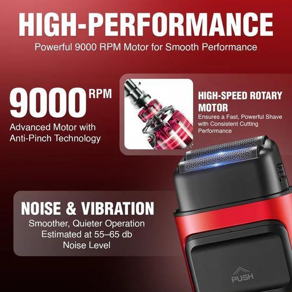 Електробритва VGR V-307 RED з подвійним лезом, 2000 mAh, 9000 об/хв, шейвер із LED дисплеєм 11172 фото