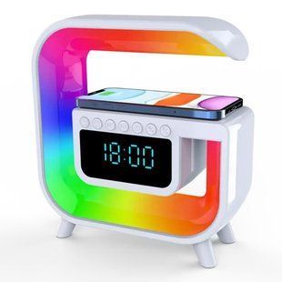 Лампа-нічник Light Sound Machine G30 з бездротовою зарядкою годинником і будильником, Bluetooth колонка 10455 фото