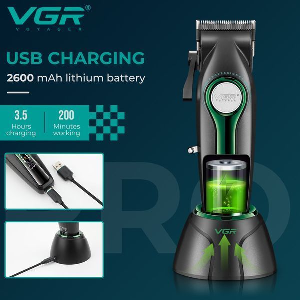 Машинка для стрижки VGR V‑010 Green, 6 насадок, 2600 mAh, 7500 об/хв, LED дисплей 9058 фото