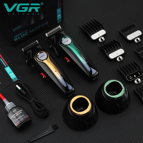 Машинка для стрижки VGR V‑010 Green, 6 насадок, 2600 mAh, 7500 об/хв, LED дисплей 9058 фото