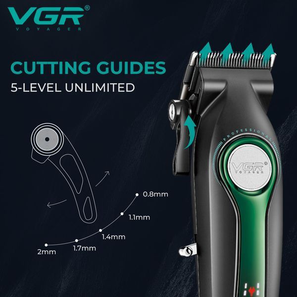 Машинка для стрижки VGR V‑010 Green, 6 насадок, 2600 mAh, 7500 об/хв, LED дисплей 9058 фото