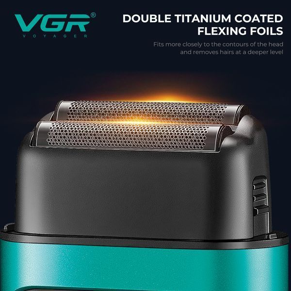 Електробритва VGR V-307 GREEN - шейвер з подвійним лезом, 9000 об/хв, 2000 mAh, LED дисплей 11171 фото