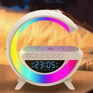 Лампа-ночник Light Sound Machine BT-3401 с беспроводной зарядкой часами и будильником, Bluetooth колонка 10452 фото
