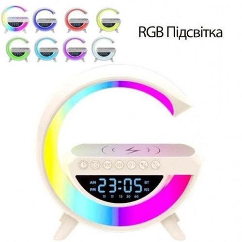 Лампа-нічник Light Sound Machine BT-3401 з бездротовою зарядкою годинником та будильником, Bluetooth колонка 10452 фото