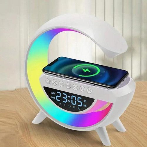 Лампа-нічник Light Sound Machine BT-3401 з бездротовою зарядкою годинником та будильником, Bluetooth колонка 10452 фото