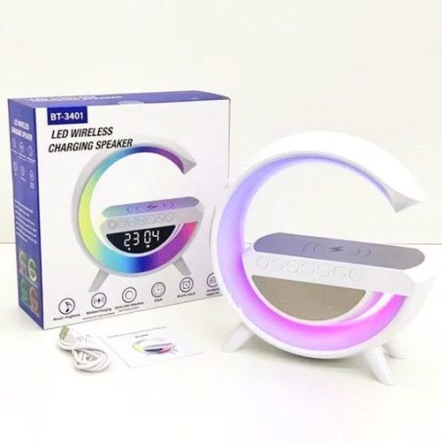 Лампа-нічник Light Sound Machine BT-3401 з бездротовою зарядкою годинником та будильником, Bluetooth колонка 10452 фото