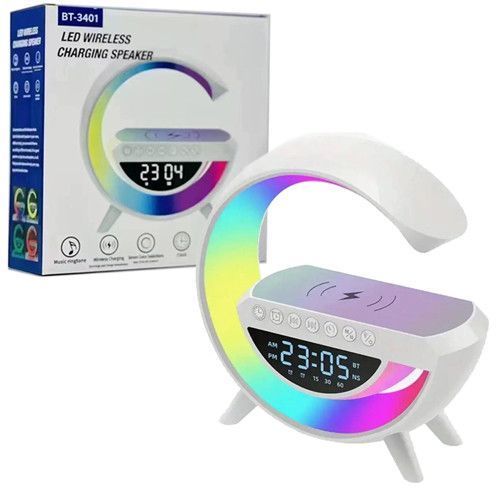 Лампа-нічник Light Sound Machine BT-3401 з бездротовою зарядкою годинником та будильником, Bluetooth колонка 10452 фото