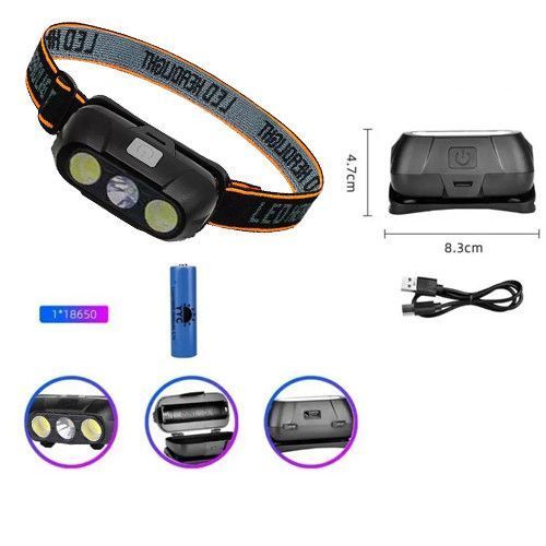 Налобный фонарь KX-215 LED+2COB, аккумуляторный, USB Type-C, 1x18650, Box 9919 фото