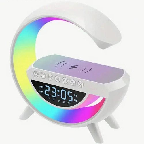 Лампа-нічник Light Sound Machine BT-3401 з бездротовою зарядкою годинником та будильником, Bluetooth колонка 10452 фото