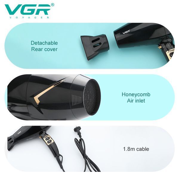 Профессиональный фен VGR V-423 &mdash; мощность 2200 Вт, 3 режима, насадка-концентратор для идеальной укладки 10507 фото
