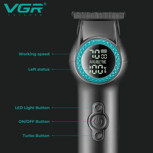 Тример VGR V-990 Green, 3 насадки, керамічне лезо, TURBO, 7000-8000 об/хв, LED дисплей 9041 фото