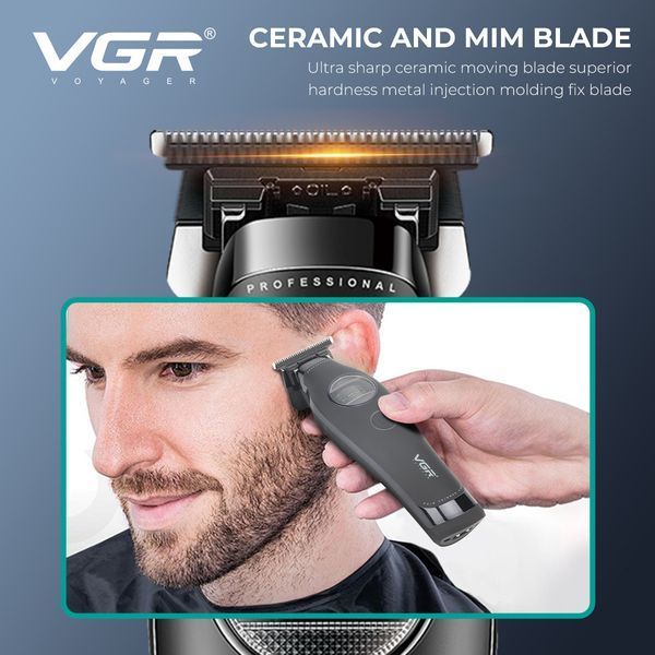 Триммер VGR V-880T BLACK, EXTERNAL ROTOR MOTOR, MIM Blade, 4 насадки, док-станция 11274 фото