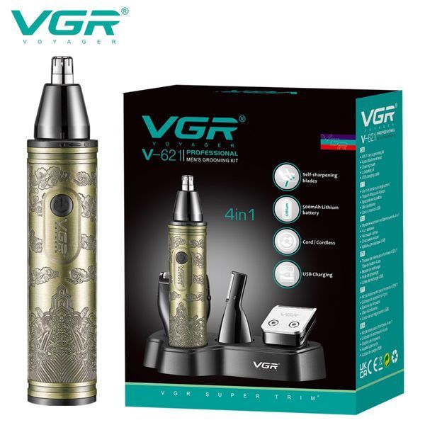 Многофункциональный триммер VGR V-621 4 в 1: для бороды, носа, тела и бритья, 4 насадки, LED-индикация 9032 фото