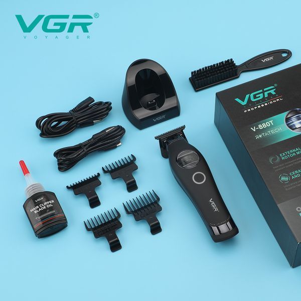 Триммер VGR V-880T BLACK, EXTERNAL ROTOR MOTOR, MIM Blade, 4 насадки, док-станция 11274 фото