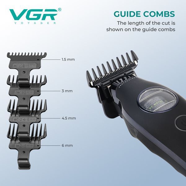 Триммер VGR V-880T BLACK, EXTERNAL ROTOR MOTOR, MIM Blade, 4 насадки, док-станция 11274 фото