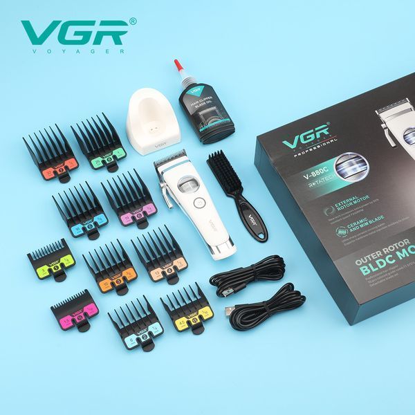 Машинка для стрижки VGR V-880C WHITE, EXTERNAL ROTOR MOTOR, MIM Blade, 11 насадок, док-станция 11278 фото